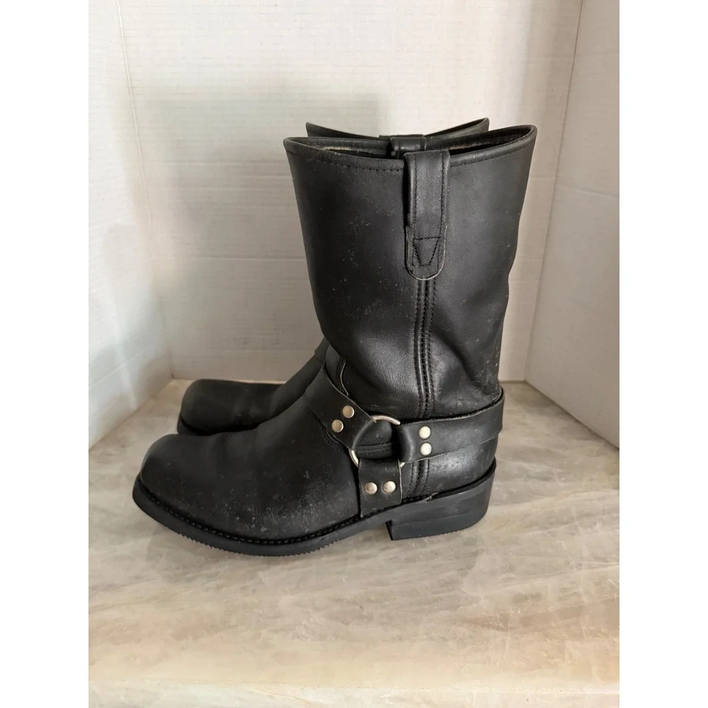 Double H Biker Boots Men Black Leather Square Toe Distressed Motorcycle 10.5